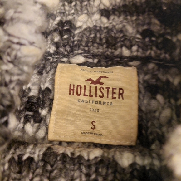 Hollister Grey White Mock Neck Chunky Marled Knit Cropped Sweater Boxy Size S - Picture 7 of 11